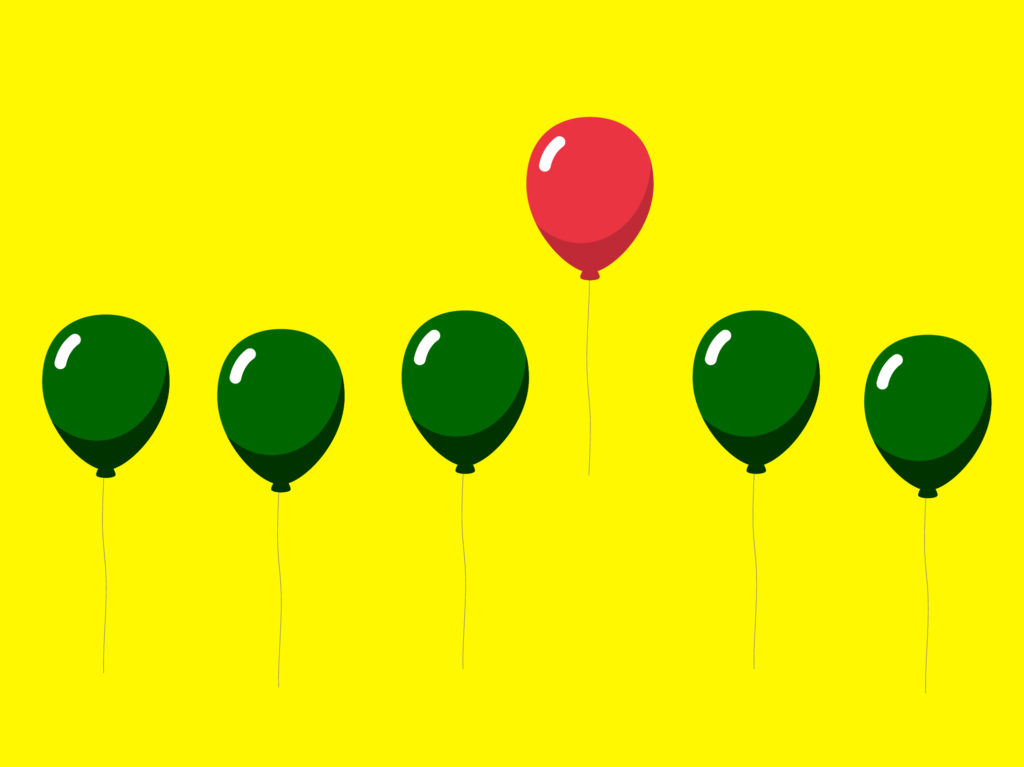 Ballon Rouge différent des autres ballons verts